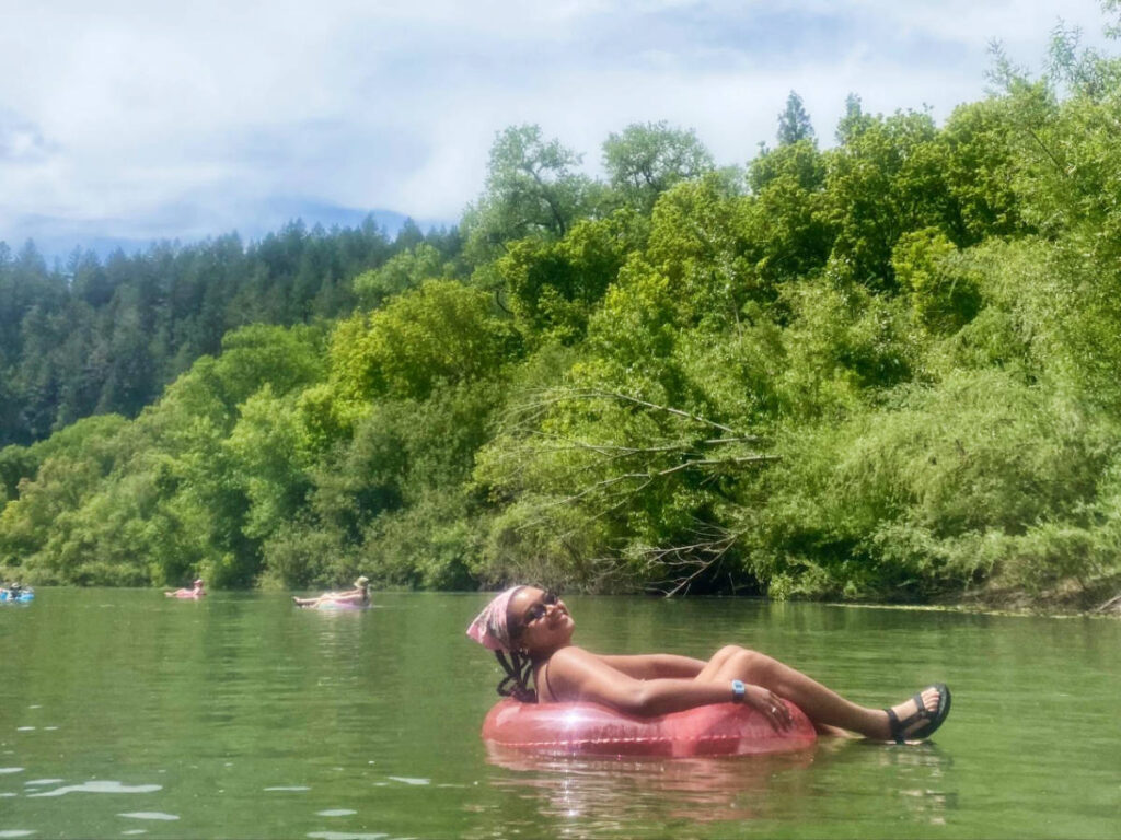 The author's friend enjoying her day on the Russian River