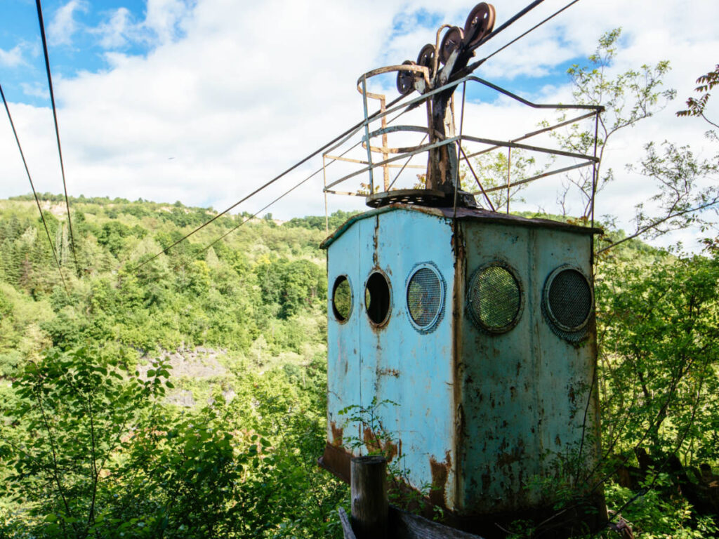 Closeup look of the rusty cable car in Chiatura