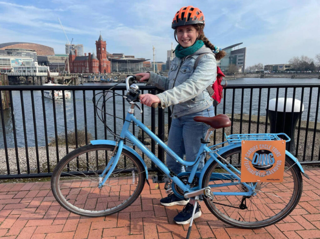 The author Ruthie Walters, holding a Ding Cycle