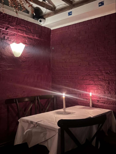 View of the dim-lit interior of Ruth’s