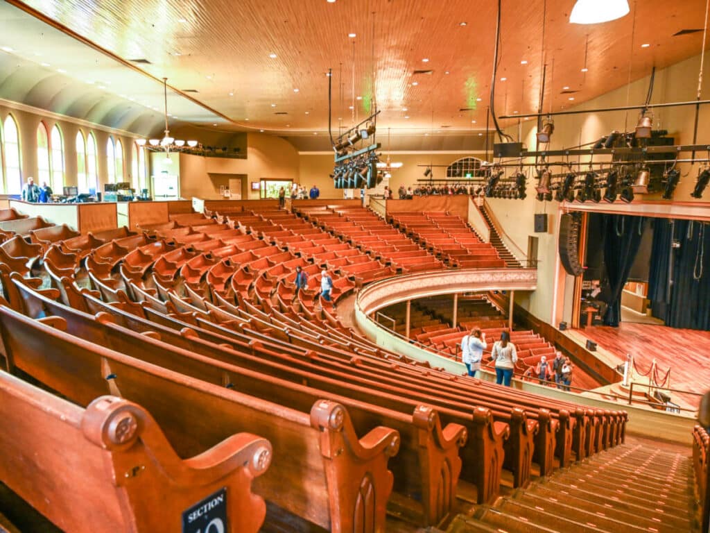 View of the seats inside the Ryman Auditorium
