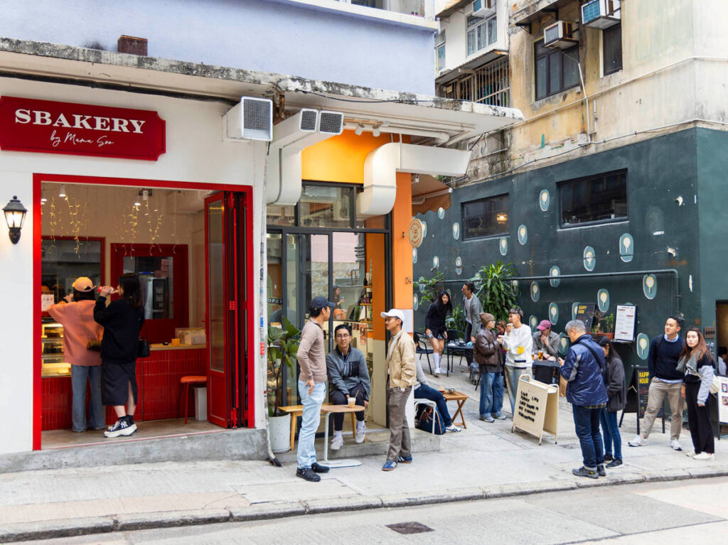 People chilling and waiting outside the SBakery in Sheung Wan