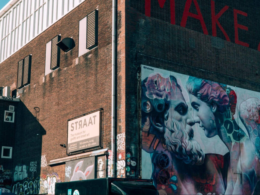 View of the colorful murals outside the STRAAT Museum