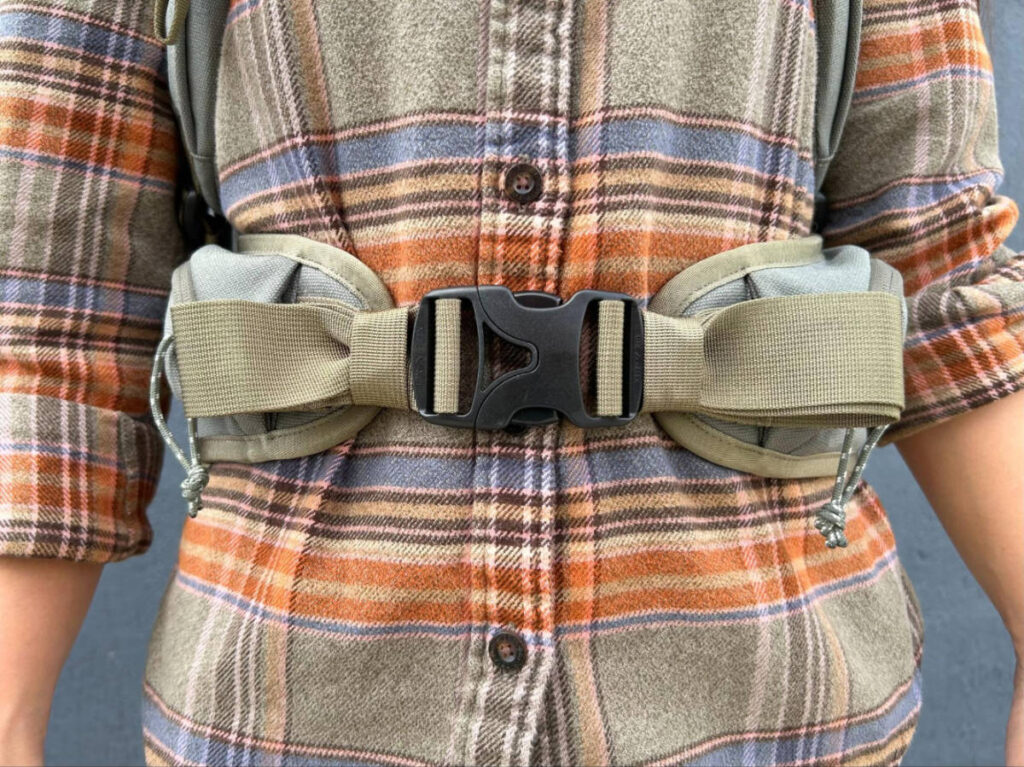Close up view of the Salkan Carry-On Backpack hip belt