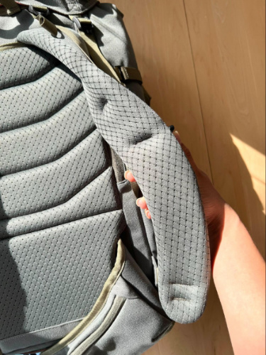 Close up view of the shoulder strap padding of the Salkan Carry-On Backpack