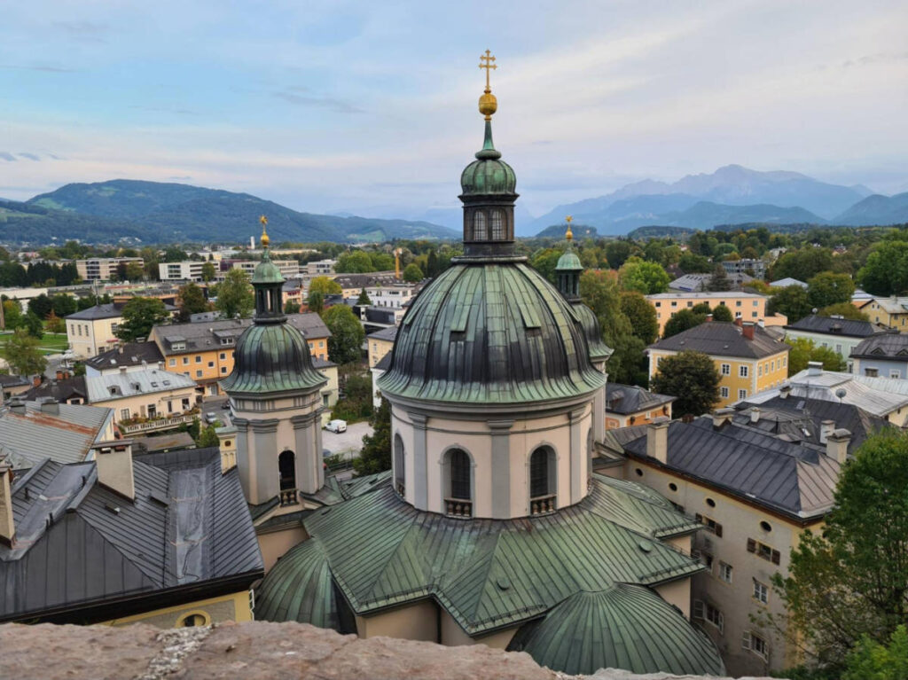 Aerial view of the architectures of the Old Town in Salzburg