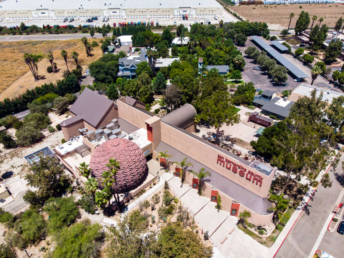 Aerial view of the greenery around the San Bernardino County Museum