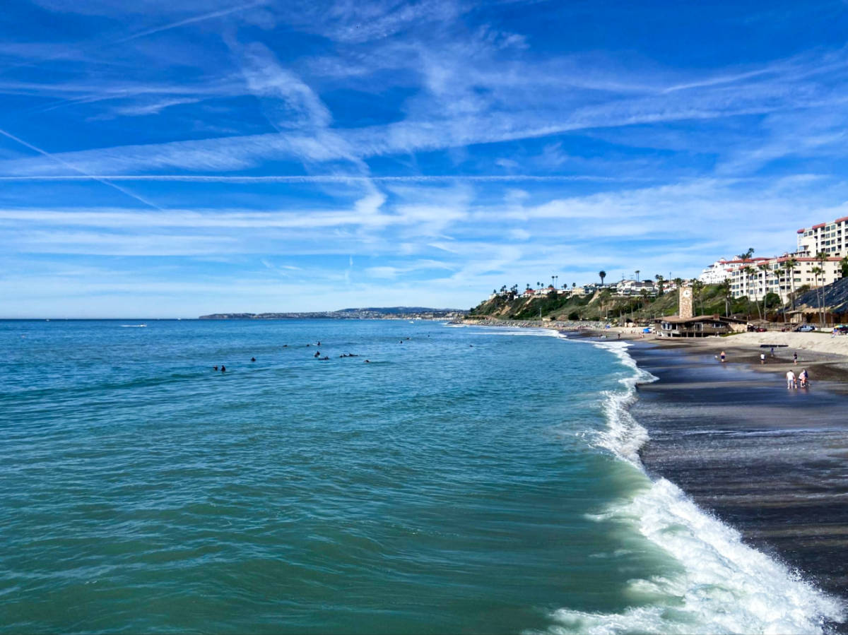 Aerial view of the skyline and coastline of San Clemente