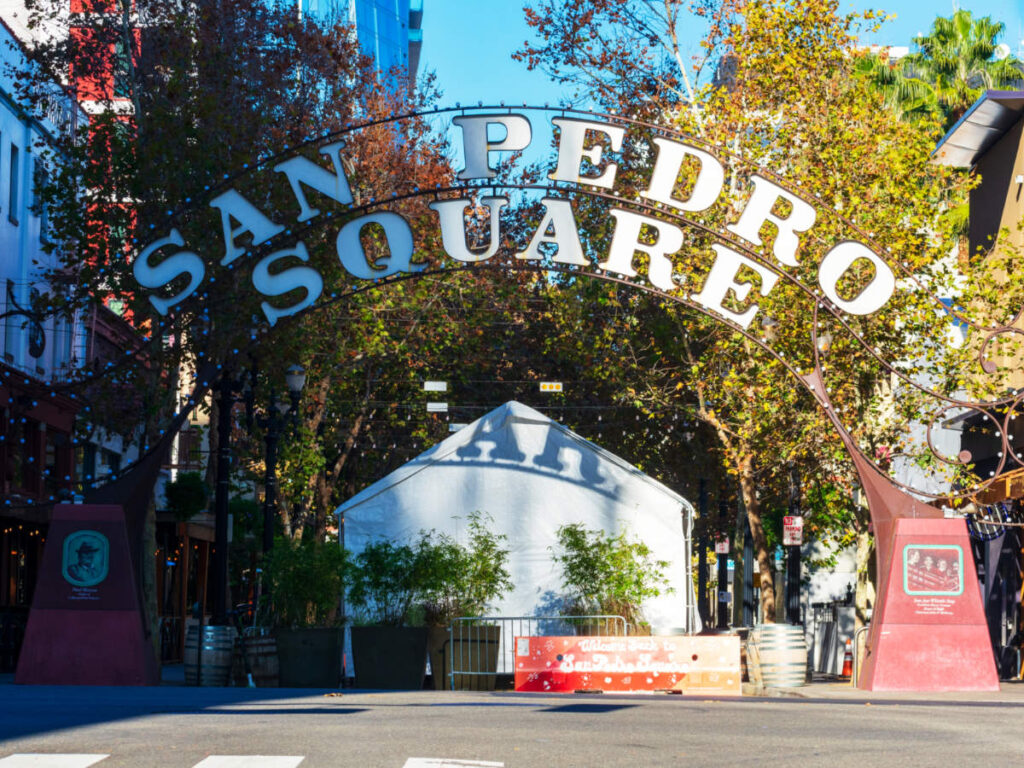 San Pedro Square gateway arch at the entrance