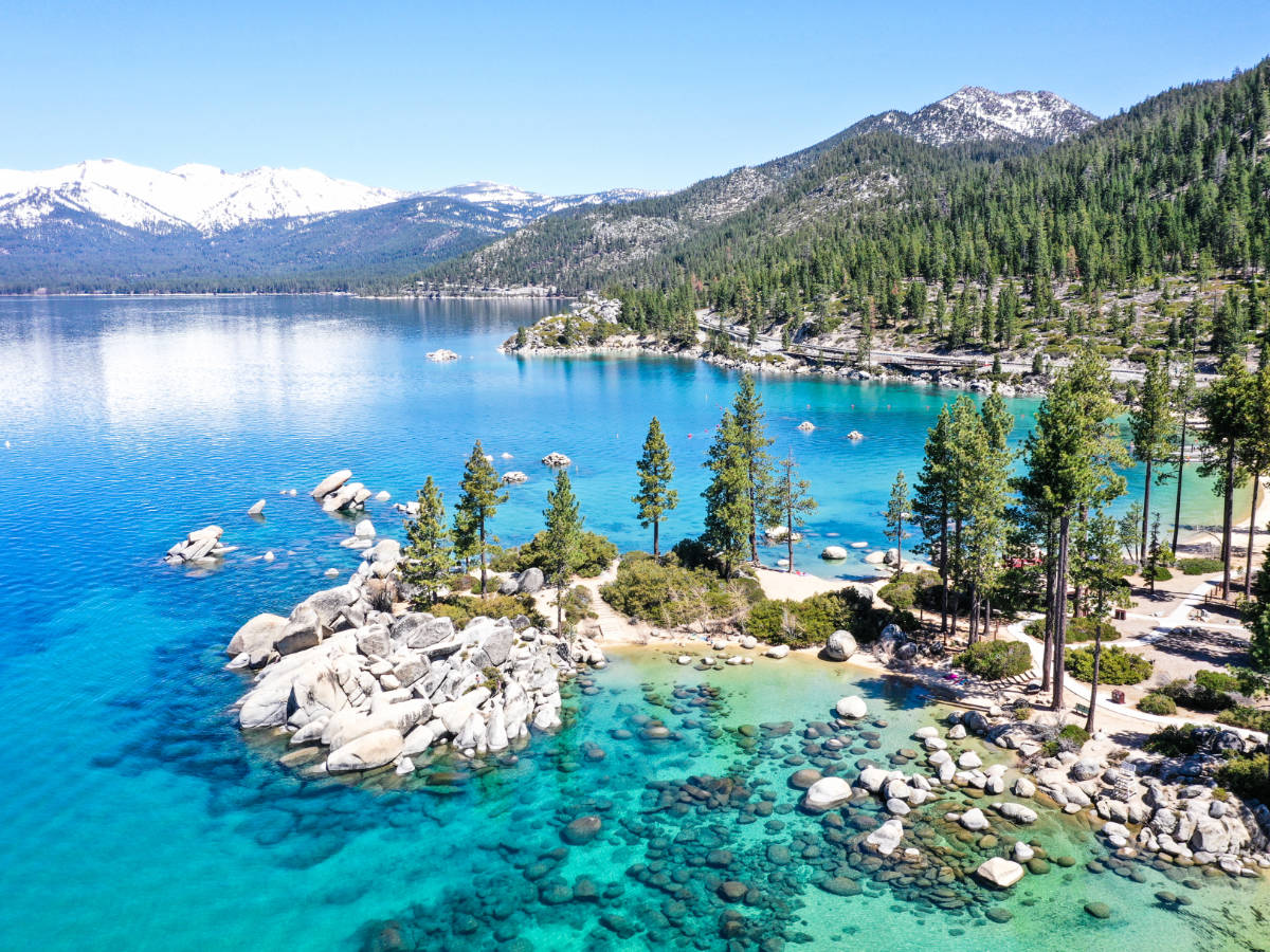 Overlooking view of the clear water in Sand Harbor State Park