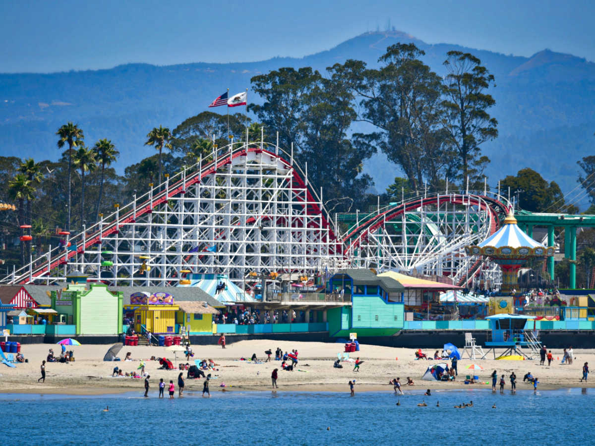 Panoramic view of the amusement park at Beach Boardwalk