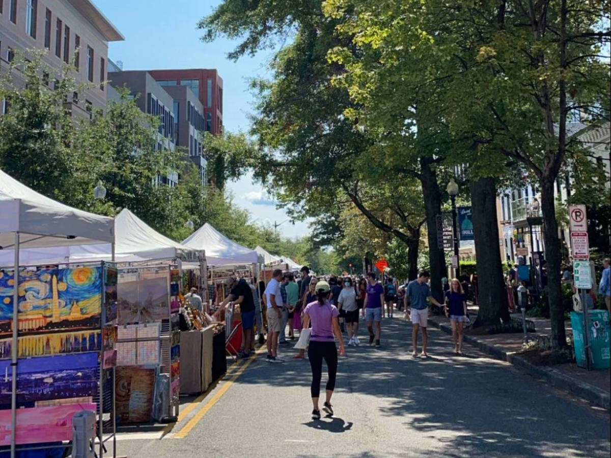 People walking around the historic Eastern Market in the Capitol Hill area