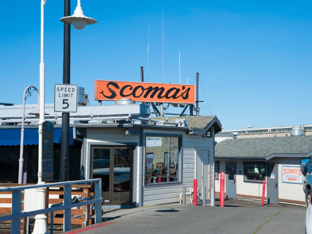 Clear blue sky over the Scoma’s restaurant
