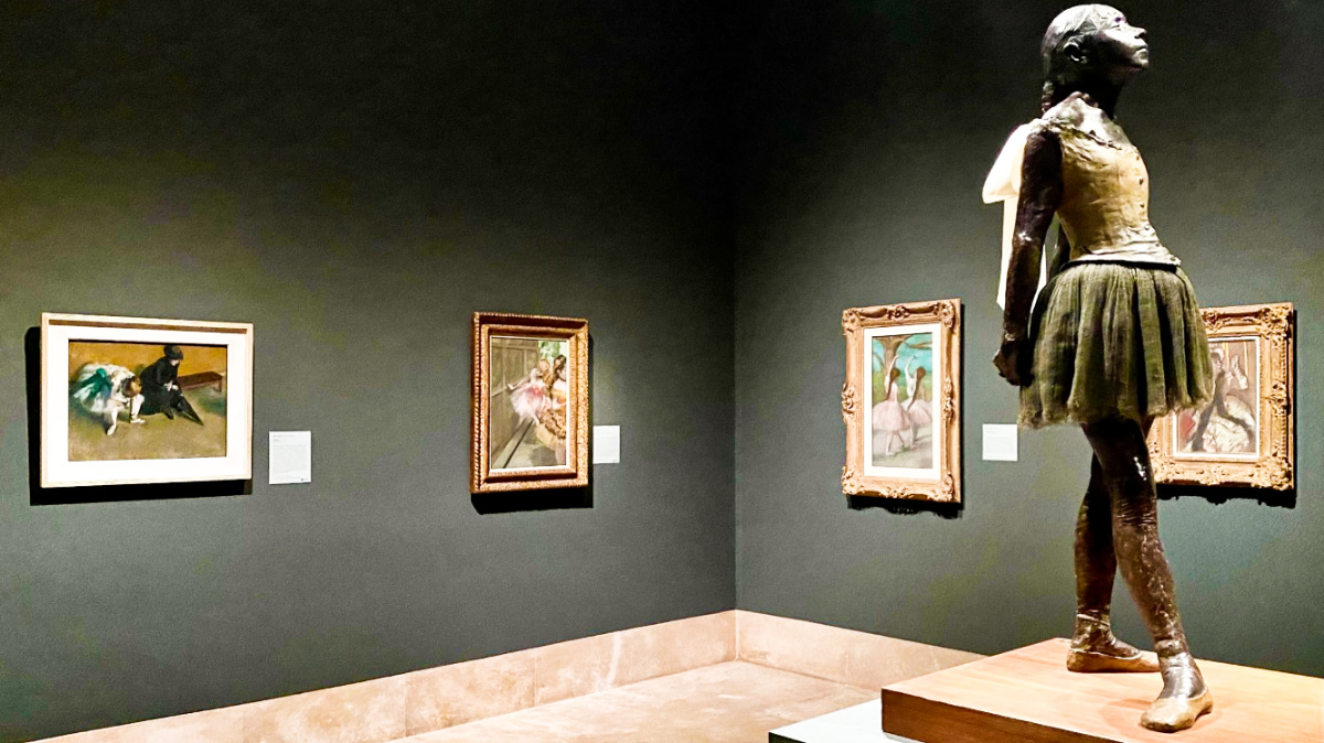 View of the ballerina sculpture and framed artworks in Norton Simon Museum