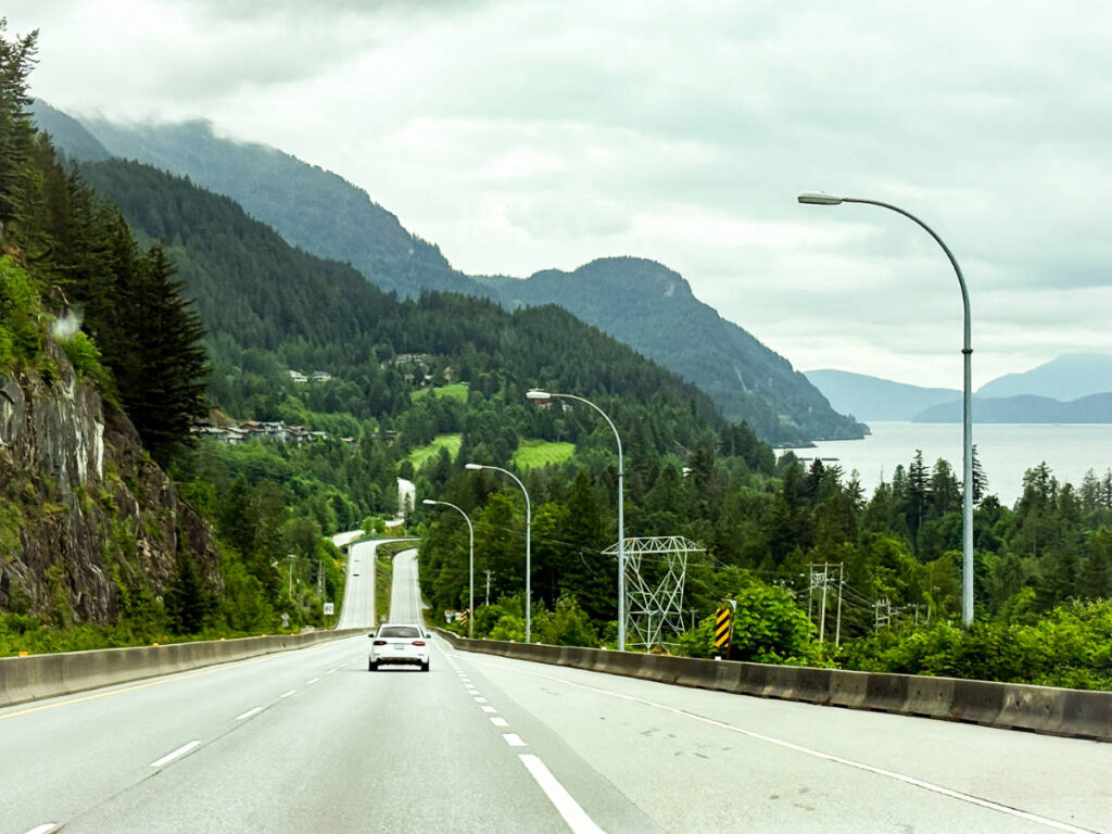 View while driving at the Sea to Sky Highway in British Columbia