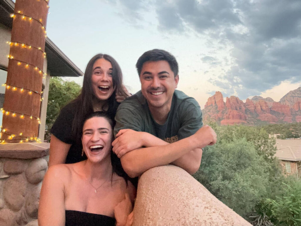 The author Betty Hurd having fun with her friends on their hotel in Sedona