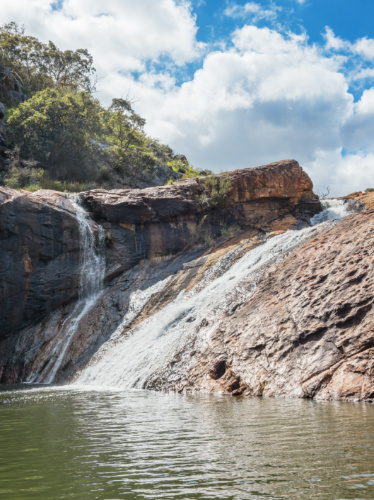 Scenic view of the Serpentine Falls gushing down the rocks