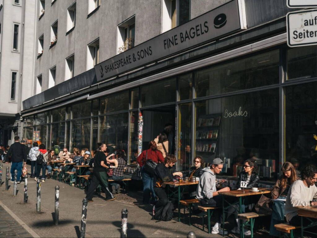 People chilling outside the Shakespeare and Sons