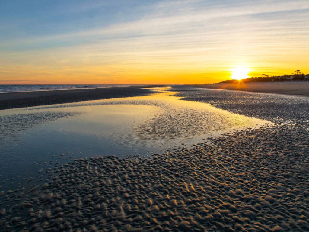 Scenic view at the Shipyard Beach during sunset