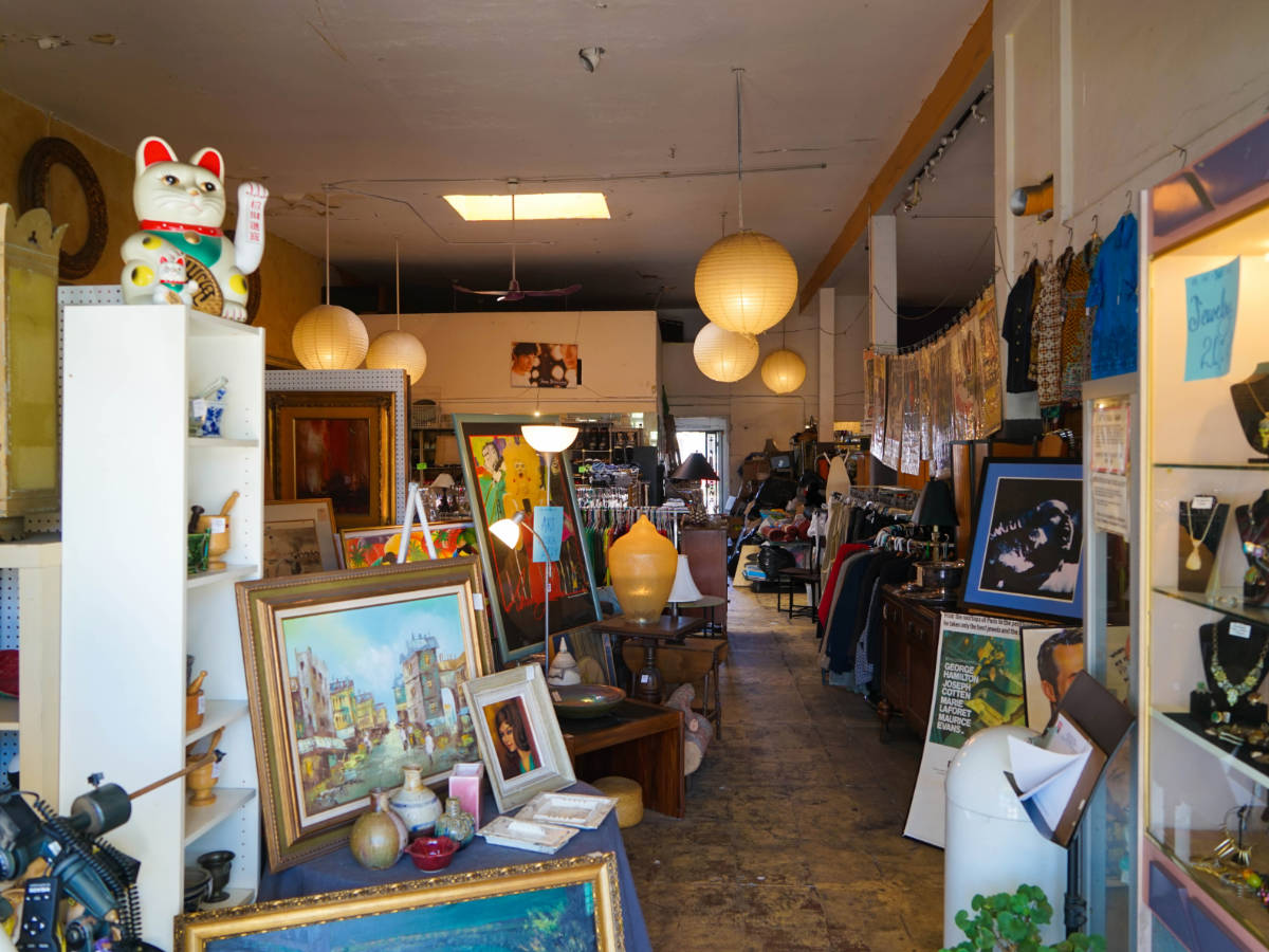 Items displayed on a shop in Retro Row