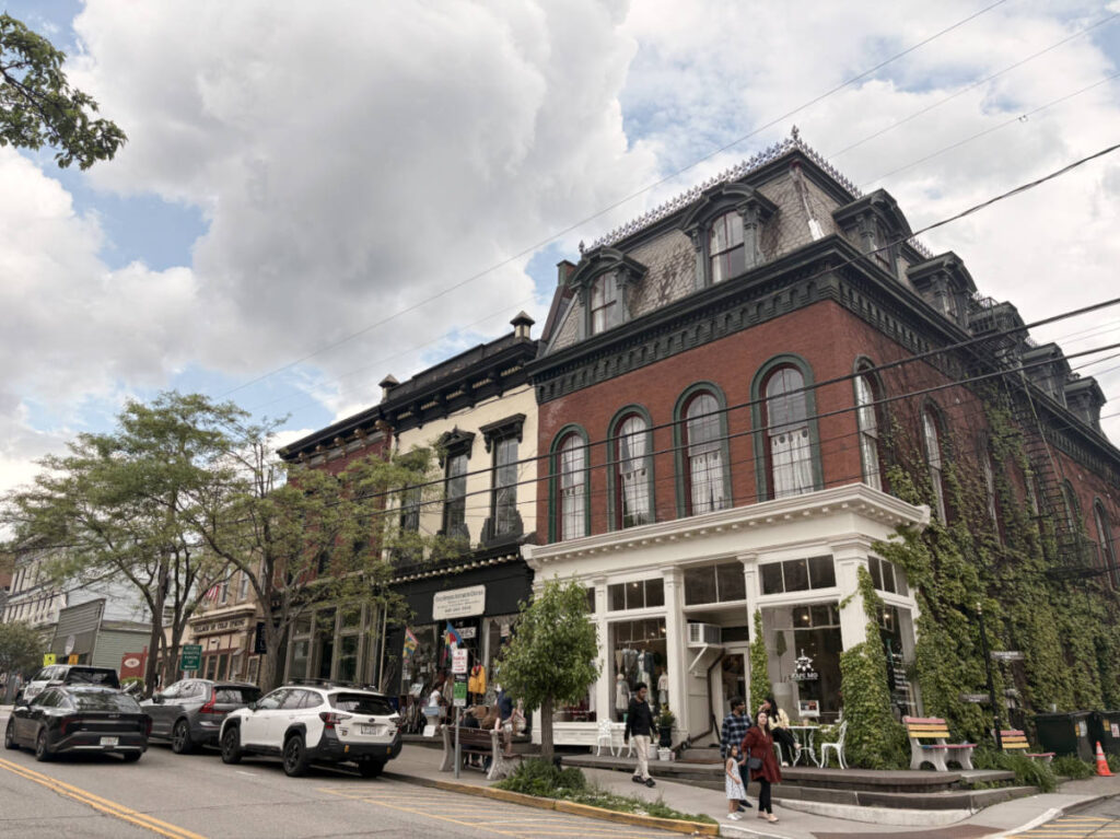 View of the storefronts along Cold Spring
