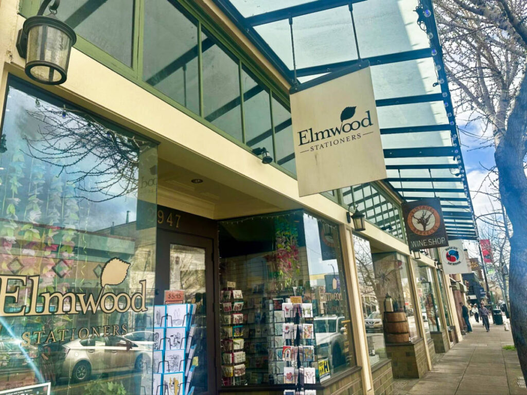 View of the stationary shop and boutiques in Elmwood