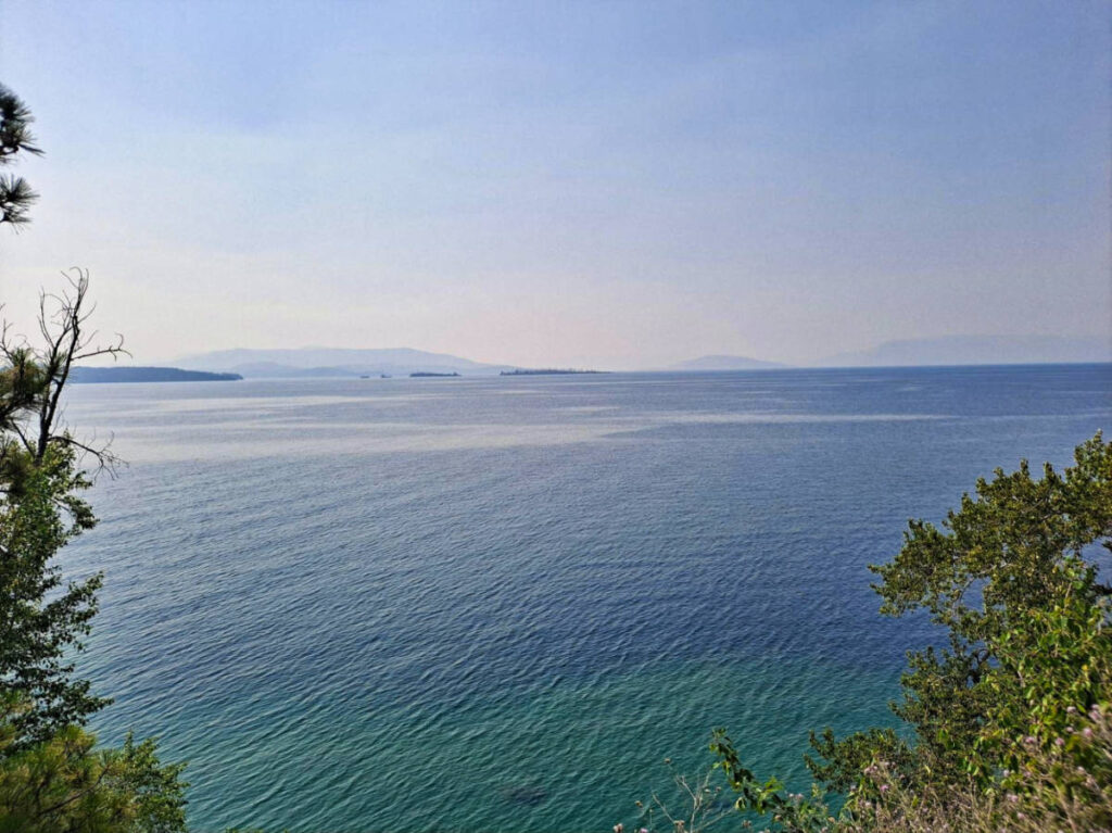 Overlooking view of the calm water of Flathead Lake