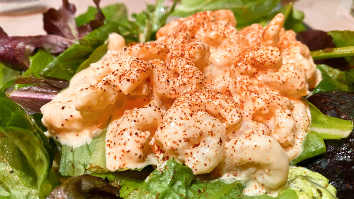 Closeup view of the shrimp side salad at Pacific Cafe