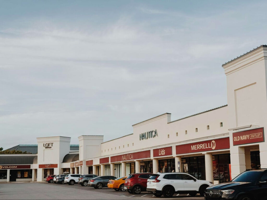 View of the shops at Silver Sands Outlet Mall