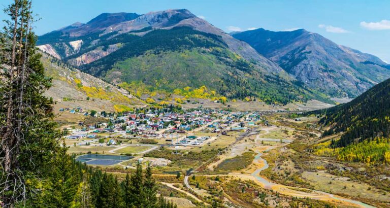 Overlooking view of Silverton in Colorado during fall season