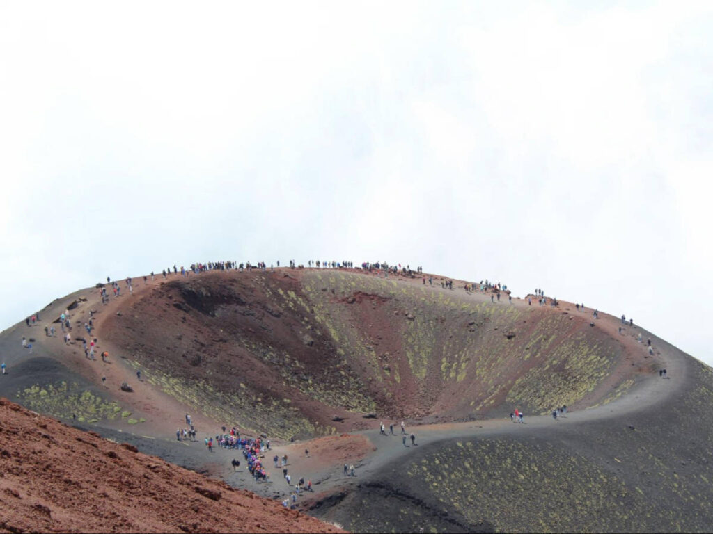 Panoramic view of the people around the Silvestri Crater seen from the bottom