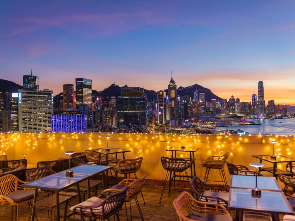 Sunset skyline view at Sip Sip Rooftop Bar