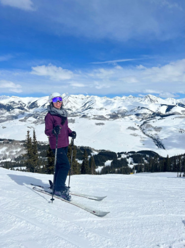 The author, Abigail Bliss skiing at Crested Butte Mountain Resort