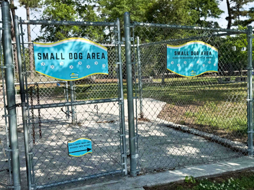 A signage of the "Small Dog Area" at the Barc Parc South