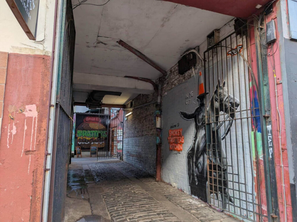 View of the graffiti style entrance of Smokey Trotter’s Kitchen