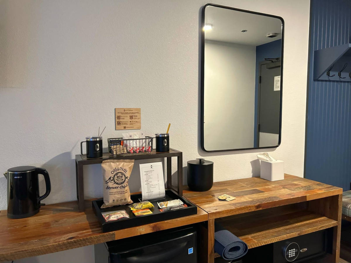 View of the snacks on the desk inside the room in Gravity Haus