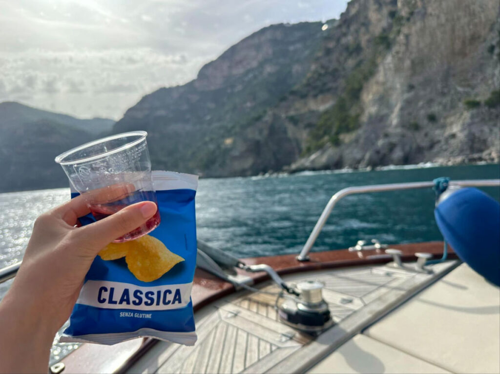 Holding a Snack and drinks on the boat