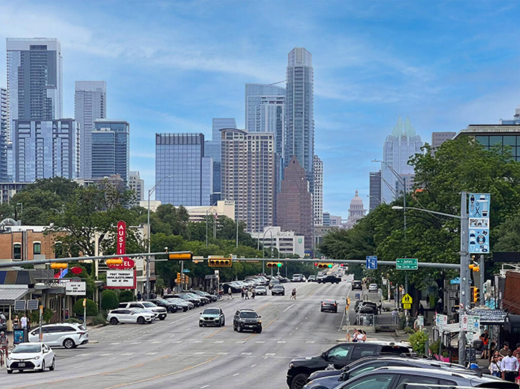 View of the Congress Ave with the skyscrapers in the background