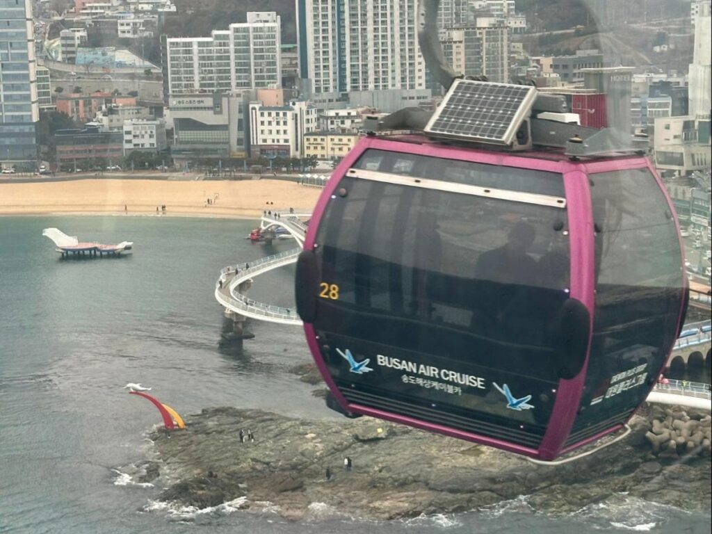 The Songdo Marine Cable Car with a view of the Songdo Beach