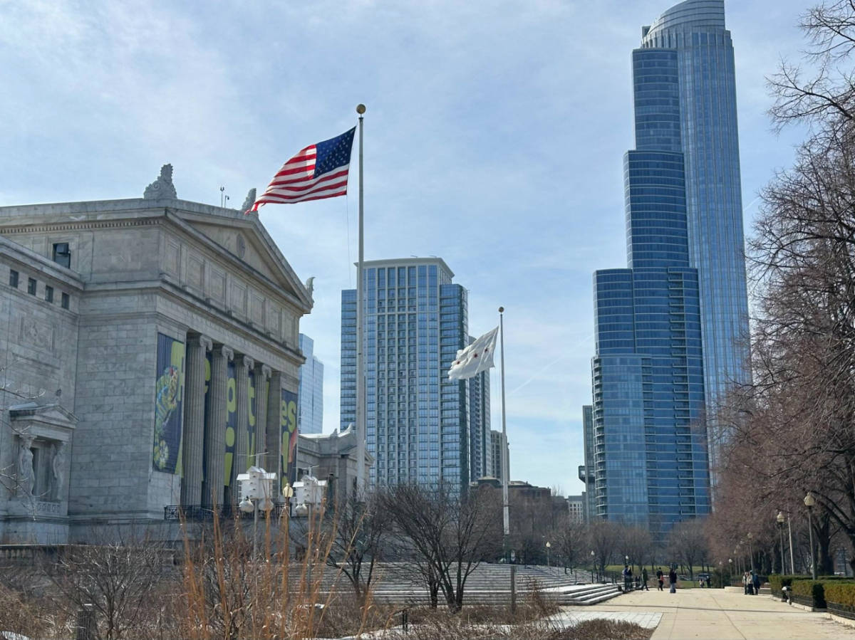 View of the skyscraper in South Loop from the Field Museum