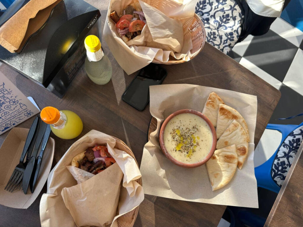 The gyro sandwiches “souvlaki” and avgolemono soup from Yaya Mas