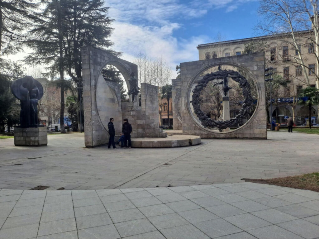 View of old Soviet sculptures near the city center in Kutaisi