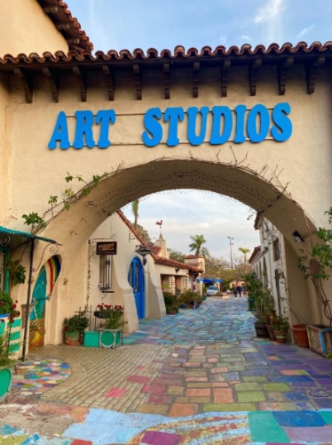A colorful street at the Spanish Village in San Diego