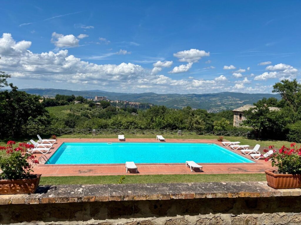 A sparkling B&B pool on a nearby vineyard at Madonna del Latte vineyard