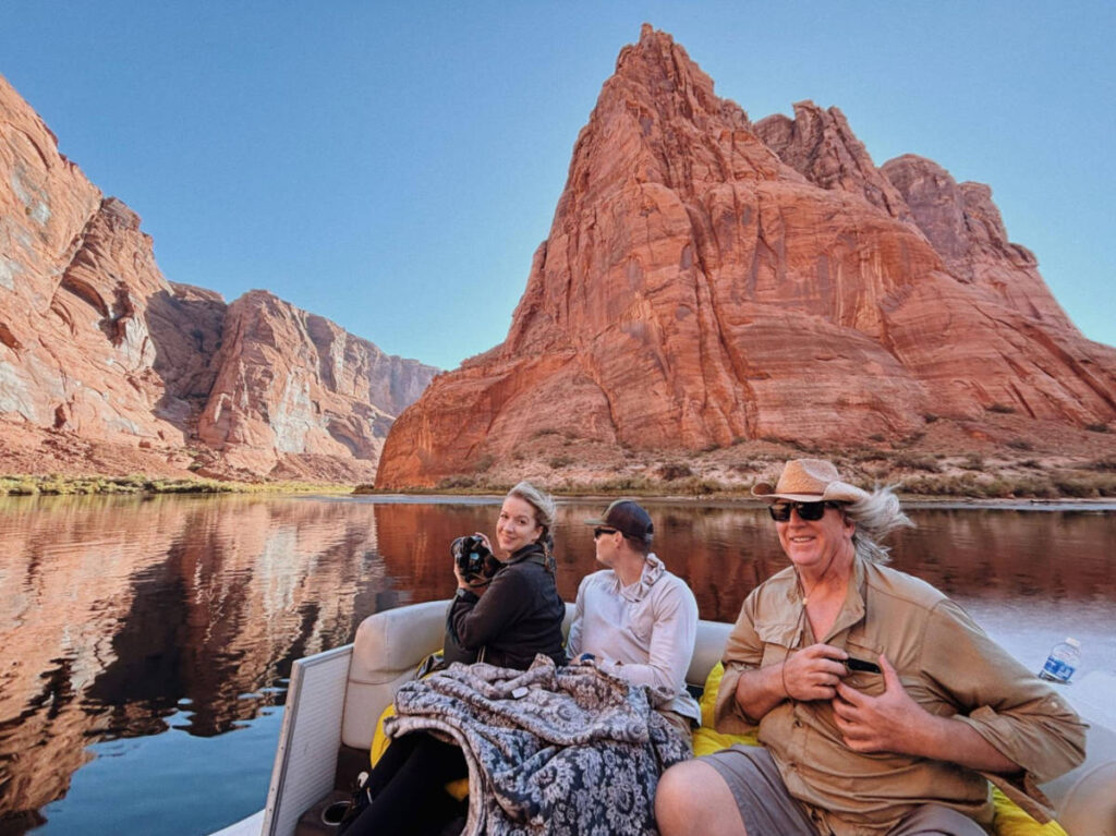 The author's brother with his wife on a speedboat