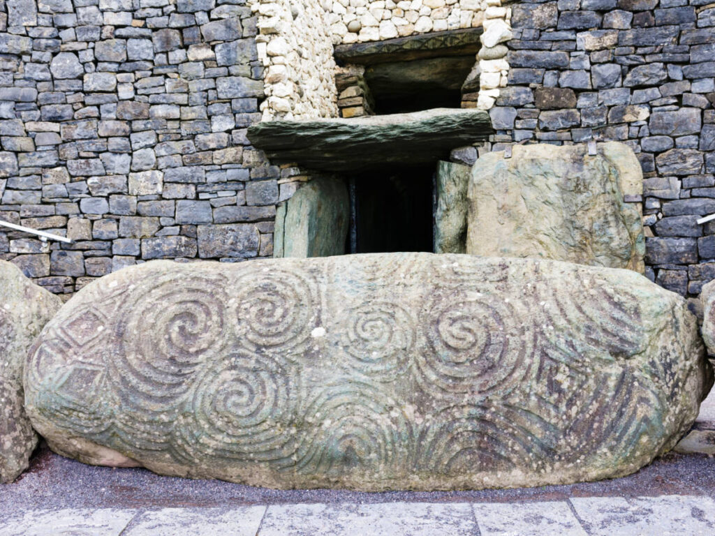 A huge stone with spiral carvings