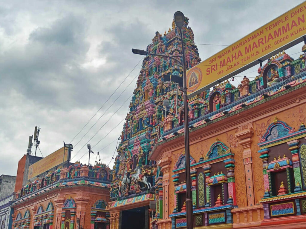 The colorful ornate entrance of the Mariamman Temple