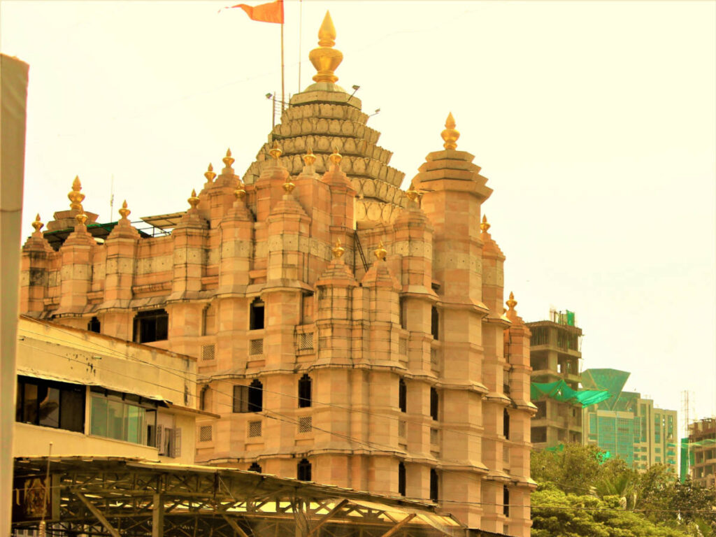 View of the grand spire of the famous Siddhivinayak Temple
