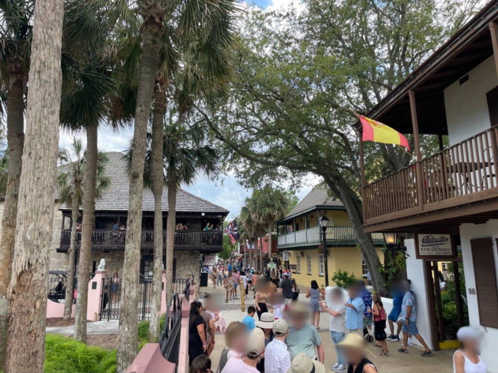 The crowd walking around the historic district of St. Augustine