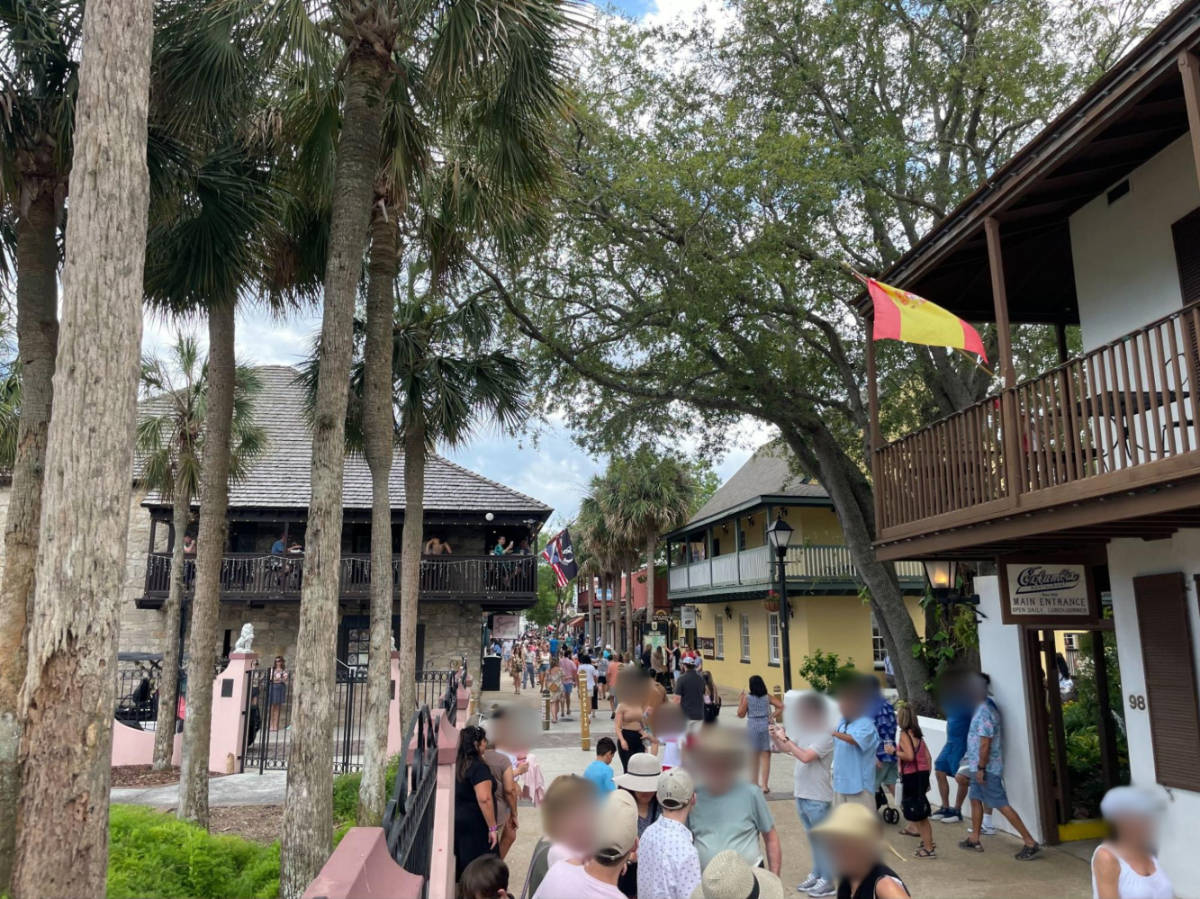 The crowd walking around the historic district of St. Augustine